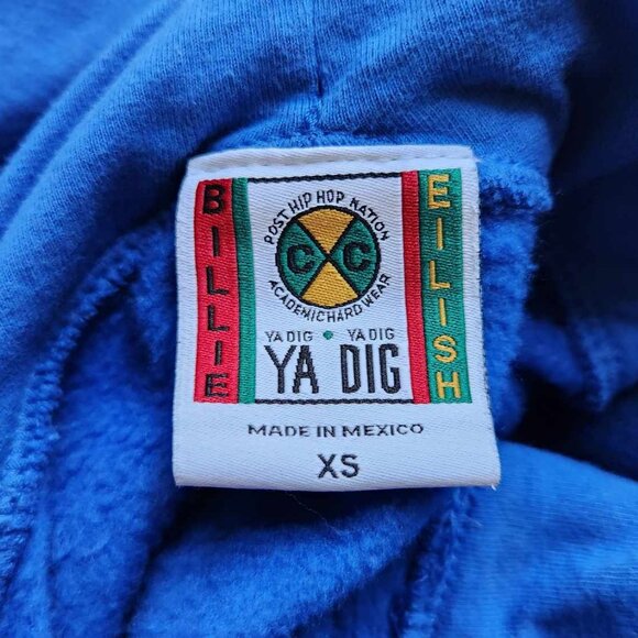 Billie Eilish x Cross Colours Hoodie with Flame Sleeves | Color: Blue | Size: XS - Picture 4 of 6